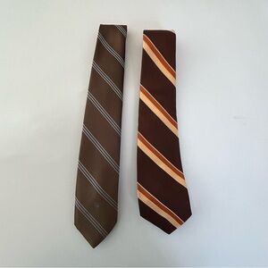 Christian Dior Brown and Orange Striped Silk/ Silk blend Ties lot of 2 Paris